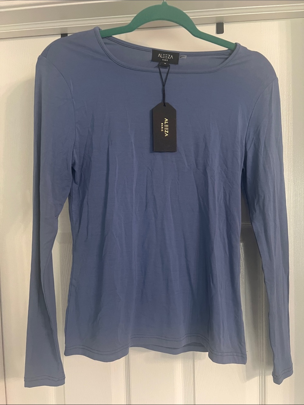 NWT | Aleeza Paris Women’s Long Sleeve Squareneck Top in "Denim Blue", Size S